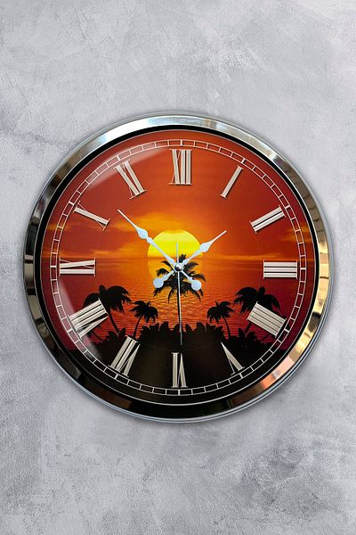 Kasva Concept Gift 40 cm Chrome Metal Sunset Wall Clock