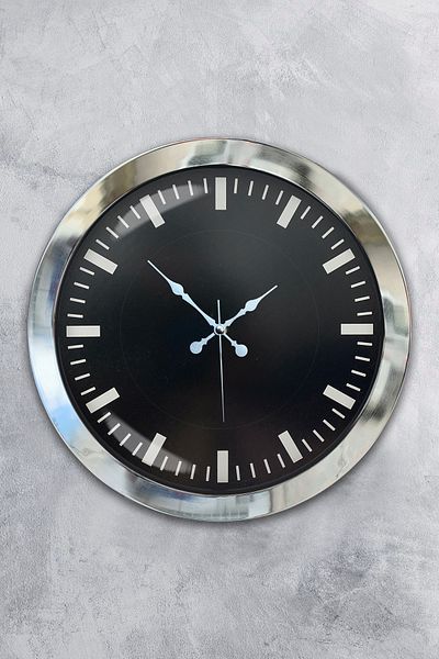 Kasva Concept 36 cm Chrome Metal Black Color Wall Clock