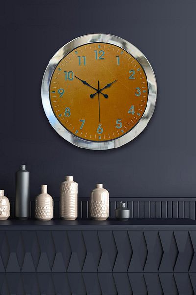 Kasva Concept Gift 36 cm Chrome Metal Yellow Wall Clock