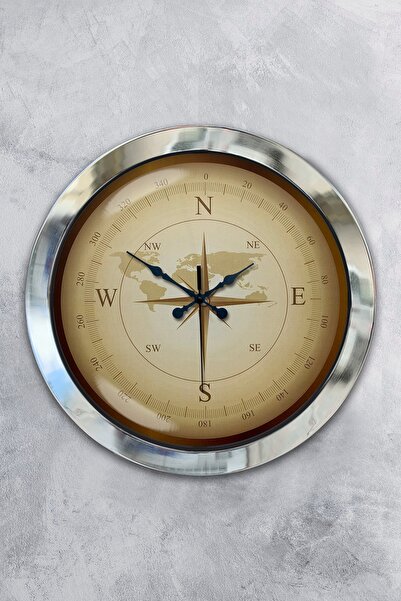 Platin Saat هدية ساعة حائط بوصلة معدنية من الكروم مقاس 36 سم