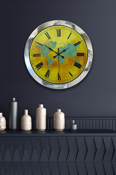 Kasva Concept Gift 36 cm Chrome Metal Maps Wall Clock