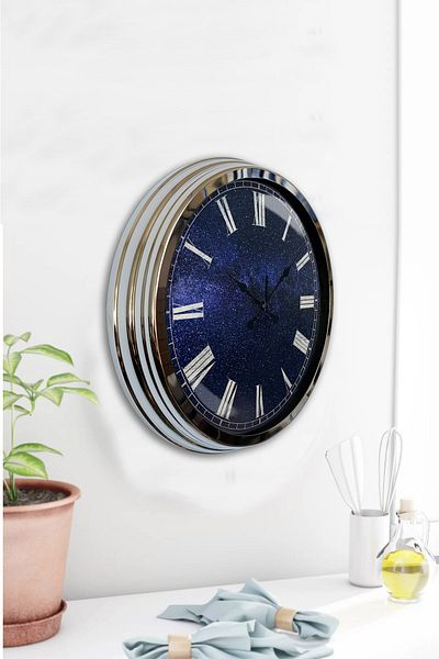 Kasva Concept 40 Cm Crom Metal Nou Ceas De Perete Albastru