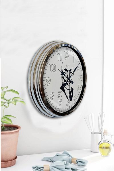 Kasva Concept Gift 40 cm Chrome Metal Mehmet Akif Ersoy Wall Clock