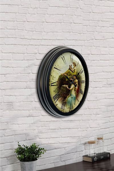 Kasva Concept Γυναικείο ρολόι τοίχου με φιγούρα 40 εκ. Μαύρο Μεταλλικό
