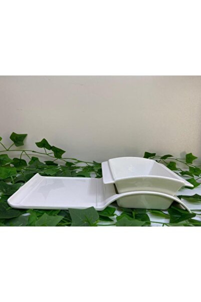 ACAR La Pure 31x12 Cm 4'lü Porselen Tepsili Sunum Kasesi 9613