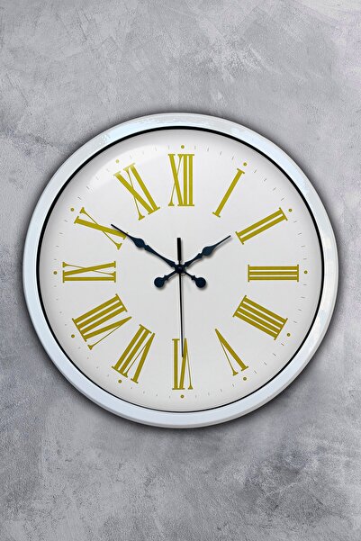 Platin Saat ساعة حائط بأرقام رومانية معدنية بيضاء مقاس 40 سم
