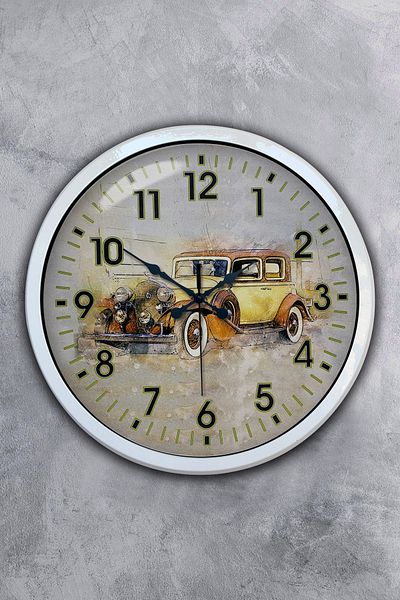Kasva Concept Ceas de perete auto clasic din metal alb de 40 cm