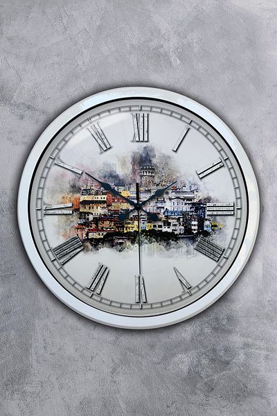 Kasva Concept Δώρο 40 εκ. Λευκό Μεταλλικό Ρολόι Τοίχου Istanbul