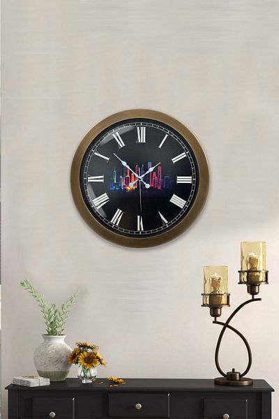 Kasva Concept Gift 36 cm Antique Metal Skyscrapers Wall Clock