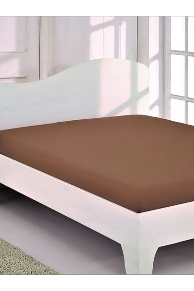 mer-tim ezberbozan ev tekstili Mer-tim Single Spaced Size 120x200 Combed Cotton Elastic Sheet - Brown