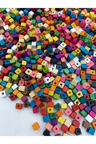 Hedef Bijuteri 5mm Karışık Renkli Küp Tahta Ahşap Boncuk (25GR,~300 ADET BONCUK)
