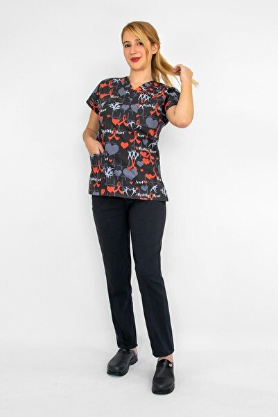 Nur Medikal Giyim Zdrav srce set od likre sa uzorkom, gornji i donji deo