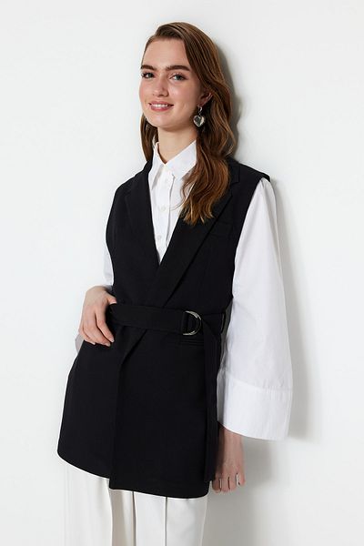 Trendyol Modest Vestă cu căptușeală țesută cu curea neagră TCTSS23YL00021