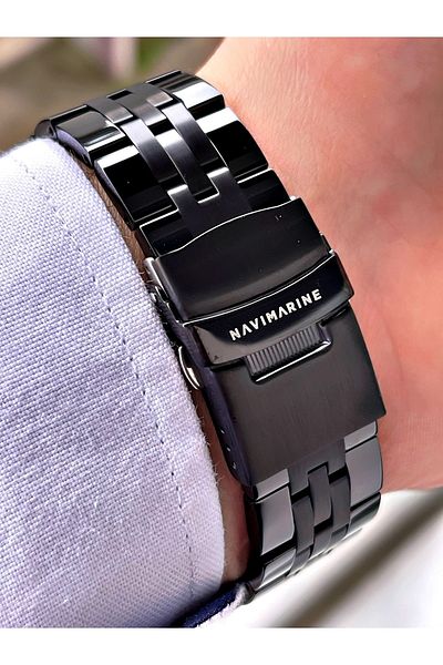 Navimarine Black Color Steel Strap Men's Wristwatch Bracelet Gift