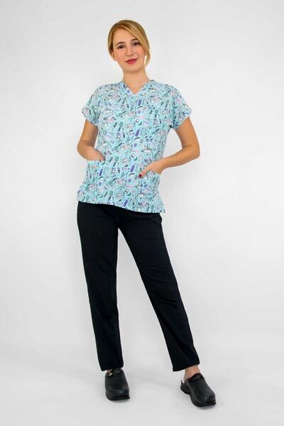 Nur Medikal Giyim Set de uniforme pentru gardă din lycra cu model albastru