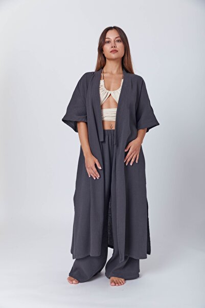 Niseko Antrasit Müslin Kimono