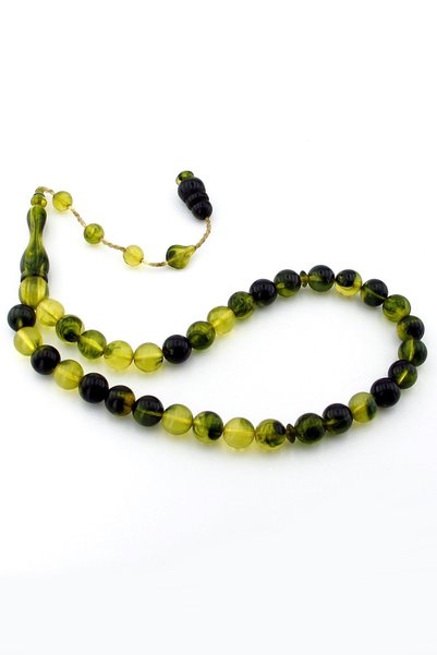 Stanbula Yellow Black Acrylic Grained Sphere Cut 33 Luxury Rosary Tb0003