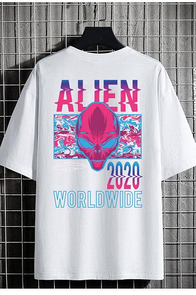 DEEPSENCE Λευκό μπλουζάκι Alien Back Printed Unisex Oversize