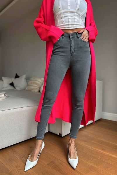 LİMABEL Zümra Skinny Denim Παντελόνι Γκρι Loose Lycra Ψηλόμεση Jean