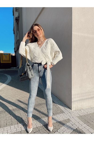 LİMABEL Pantaloni de blugi skinny Zümra Blue Snow Washing Lifter Lycra Jean cu talie înaltă