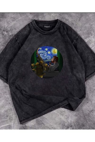 Touz Haraju Washed Van Gogh Starry Night Vintage T-shirt