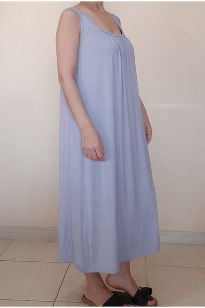 Mertcan Butik Gathered Front and Back Lilac Polka Dot Combed Cotton Viscose Dress