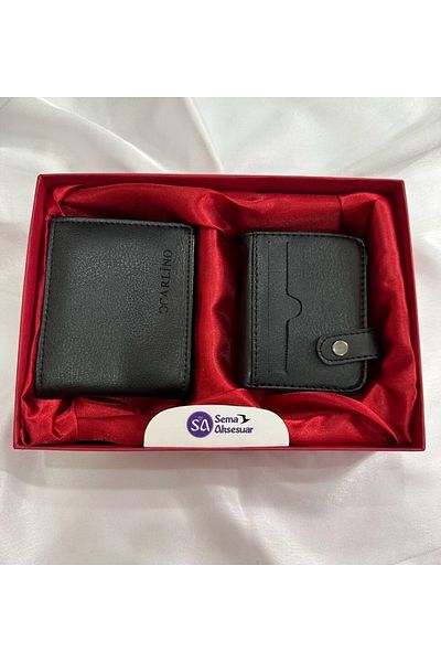 sema aksesuar Men's Groom Set - Black Leather Wallet in Box, Card Holder Set - Dowry Chest Engagement Bundle Set