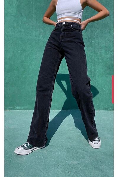 Ramrod Women's Luda Solmaz Black Lycra Wide Leg Jean - Loose Denim Trousers
