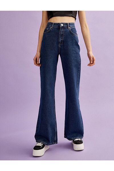 Trn JNS Pantaloni Palazzo din denim cu talie super înaltă albastru închis din anii '90