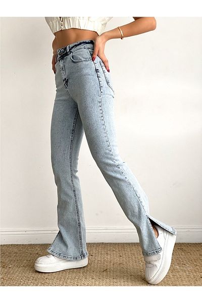Trn JNS Jayce 90's Slit Blue Lycra Super ψηλόμεσο φαρδύ τζιν παντελόνι