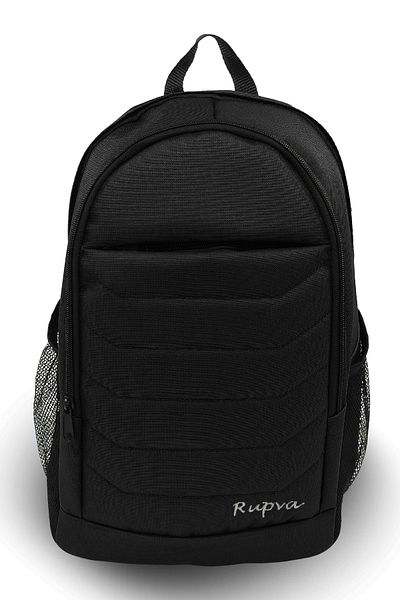 Rupva Unisex Men's Women's 3 Compartment School Backpack with Side Pockets Black