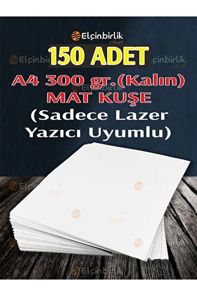 elçinbirlik A4 Mat Kuşe 150 Adet 300 gr Kalın Sadece Lazer Yazıcı Uyumlu