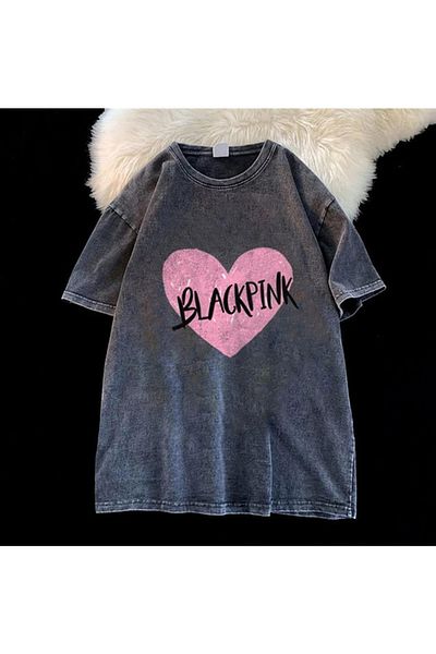 Touz Πλένεται Black Pink Heart Unisex Vintage T-shirt