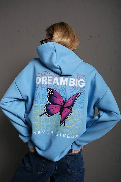MODAGEN Női Baby Blue Dream nagy nyomott kapucnis oversize pulóver