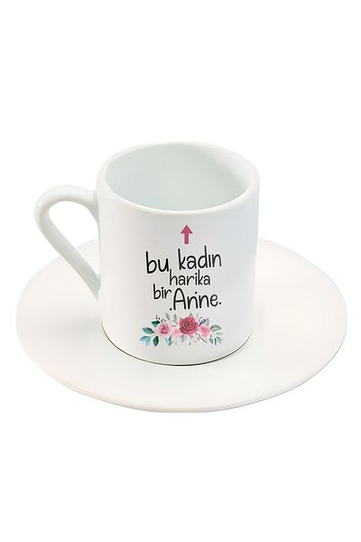GünayStore Set of 2 Turkish Coffee Cups with This Woman Is a Wonderful Mother Written