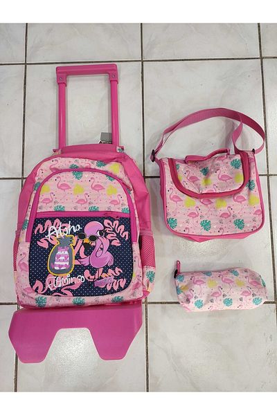 ASTRAL Flamingo Patterned Triple School Bag with Removable Squeegee
