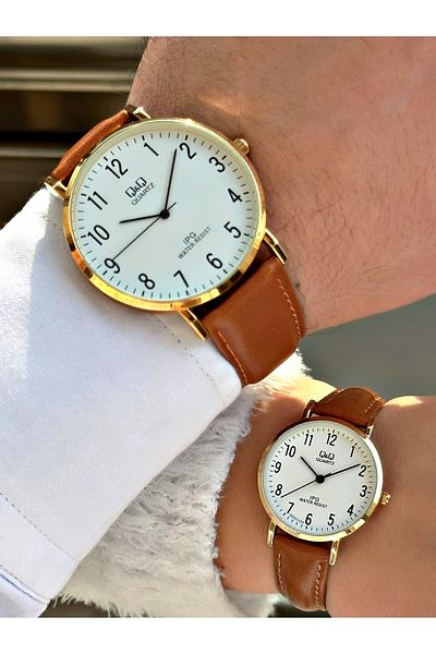 Q&Q Q888j734y Leather Cord Couple Lover Wristwatch