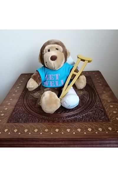 DAKIN TOYS Monkey Leg Plush Brown Beige - Soft Filled Toy with Crutch on Plaster