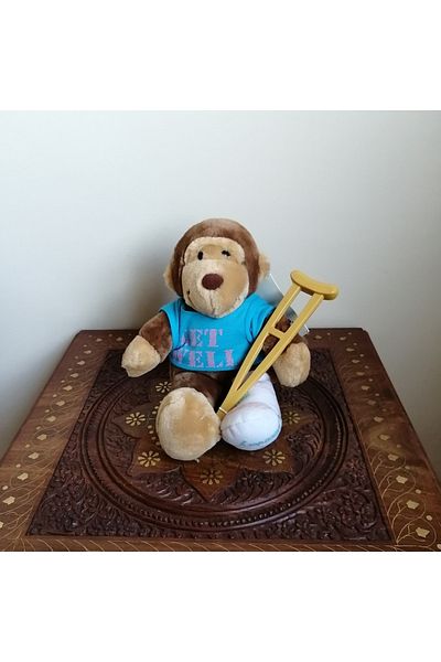 DAKIN TOYS Monkey Leg Plush Brown Beige - Soft Filled Toy with Crutch on Plaster