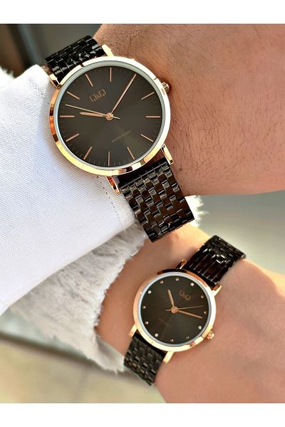 Q&Q Q888j745y Black Color Couple Lover Wristwatch