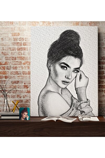 Bk Gift Kişiye Özel Karakalem Kanvas Tablo Karakalem Tablo 70x100cm Duvar Dek...