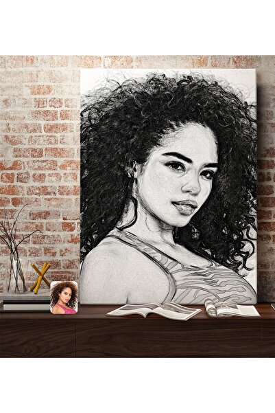 Bk Gift Kişiye Özel Karakalem Kanvas Karakalem Tablo 70x100cm