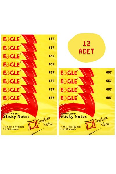 Eagle 75x100 Mm Classic Color Adhesive Note Paper 100 Sheets Yellow (657) 12 Pieces