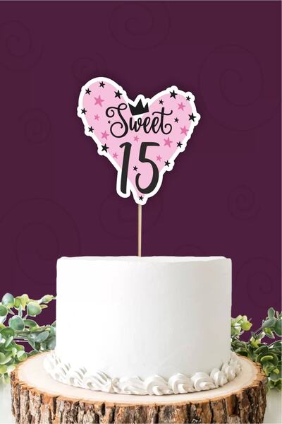 neşeli günlerim Slatki 15 roze-crni ukras za tortu *debeli papir