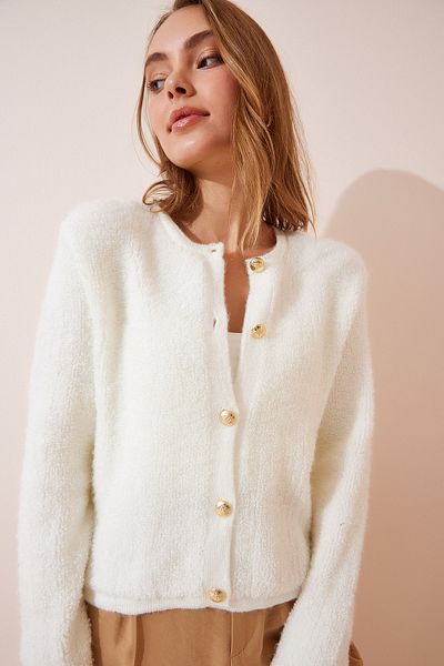 Happiness İstanbul Strickjacke - Ecru - Regular Fit