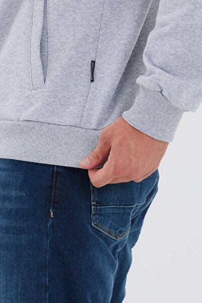 mmetalic Ανδρική γκρι ζακέτα με βαμβακερό γιακά με φερμουάρ και πλαϊνές τσέπες