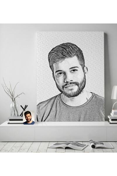 Bk Gift Kişiye Özel Karakalem Kanvas Tablo, Karakalem Tablo 50x70cm, Duvar Dekoru, Arkadaşa Hediye,