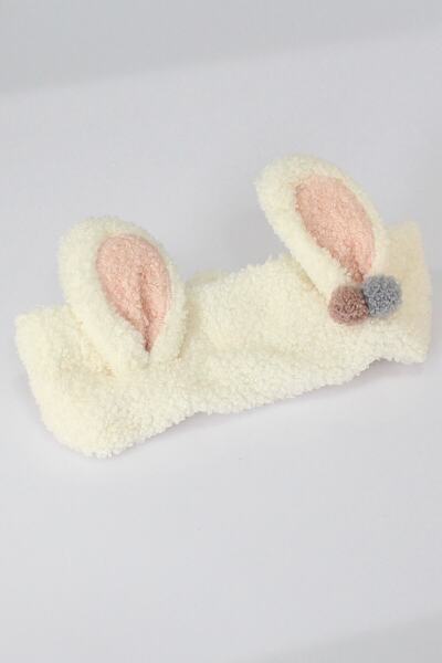 Toyaş Rabbit Ear Plush Bandana Makeup Spa Hair Band White