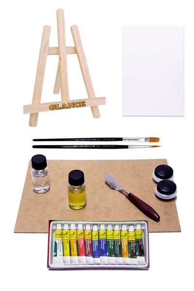 GLANCE Wooden Palette with Oil Pot 25x35 Cm Linen Oil Turpentine Metal Spatula Oil Paint Easel Set
