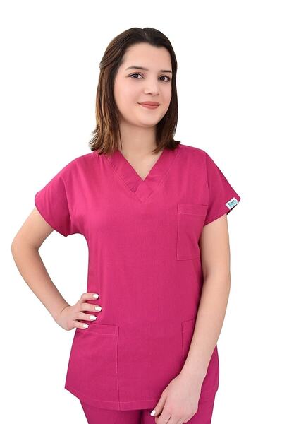 Nur Medikal Giyim Top din lycra de culoare cireș